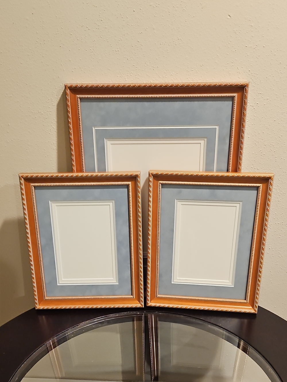 Set Of 3 Matching Picture Frames with Blue Mat